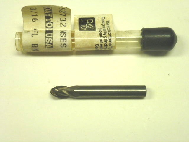 NOS! Dayton 3/16" SOLID CARBIDE END MILL, BALL END, #52732