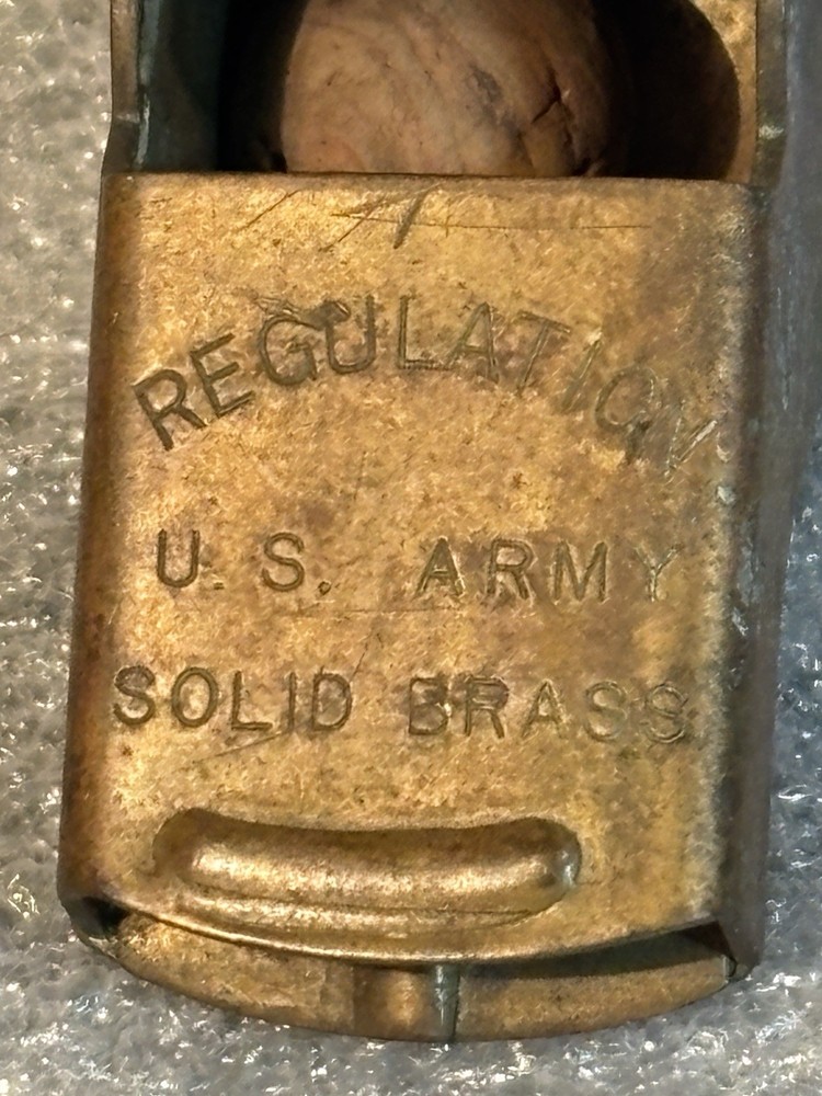 Vintage U. S. Army Regulation Solid Brass Whistle with Cork Ball