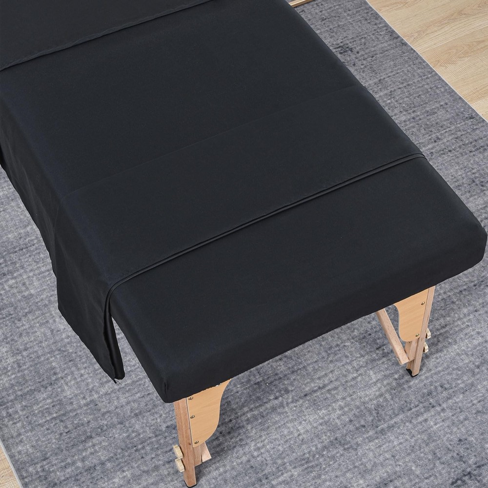 3 Piece Massage Sheet Set Microfiber Fitted Flat Face Cover Black