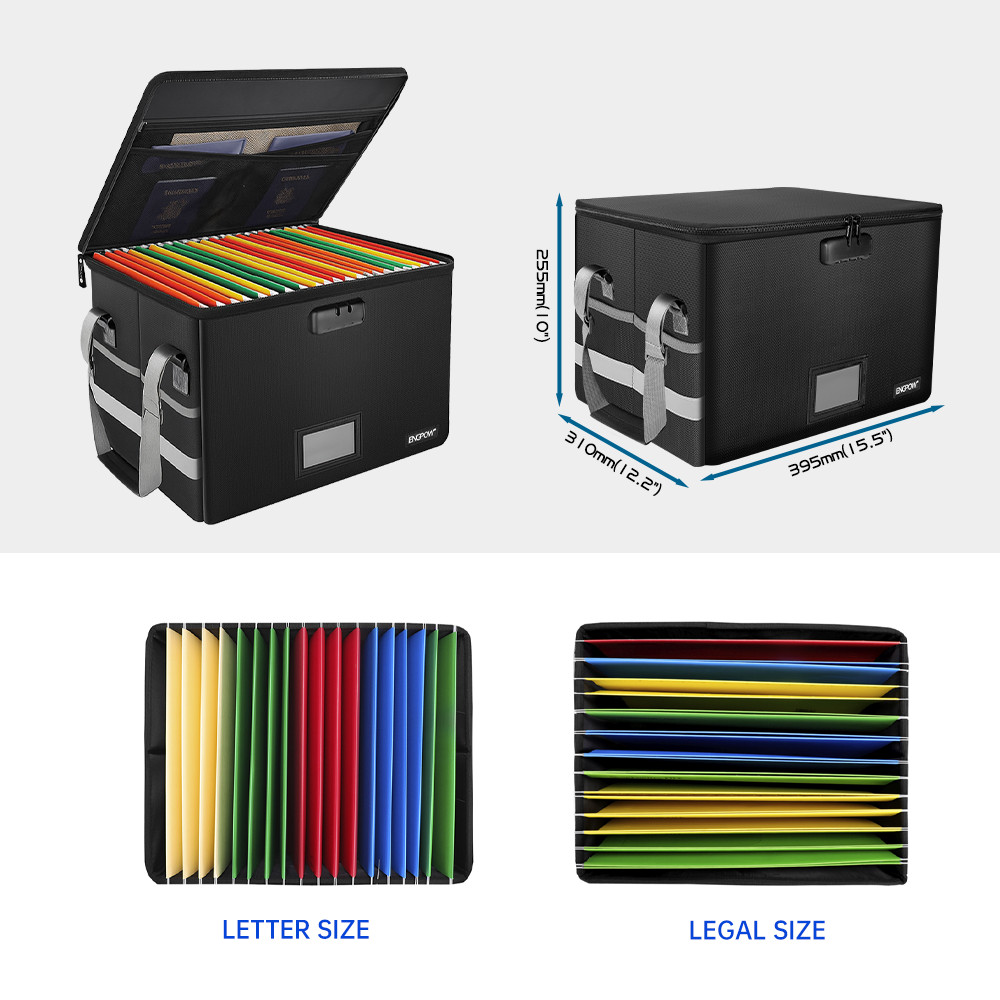 ENGPOW Portable Fireproof Waterproof File Storage Box Foldable Filing Handle