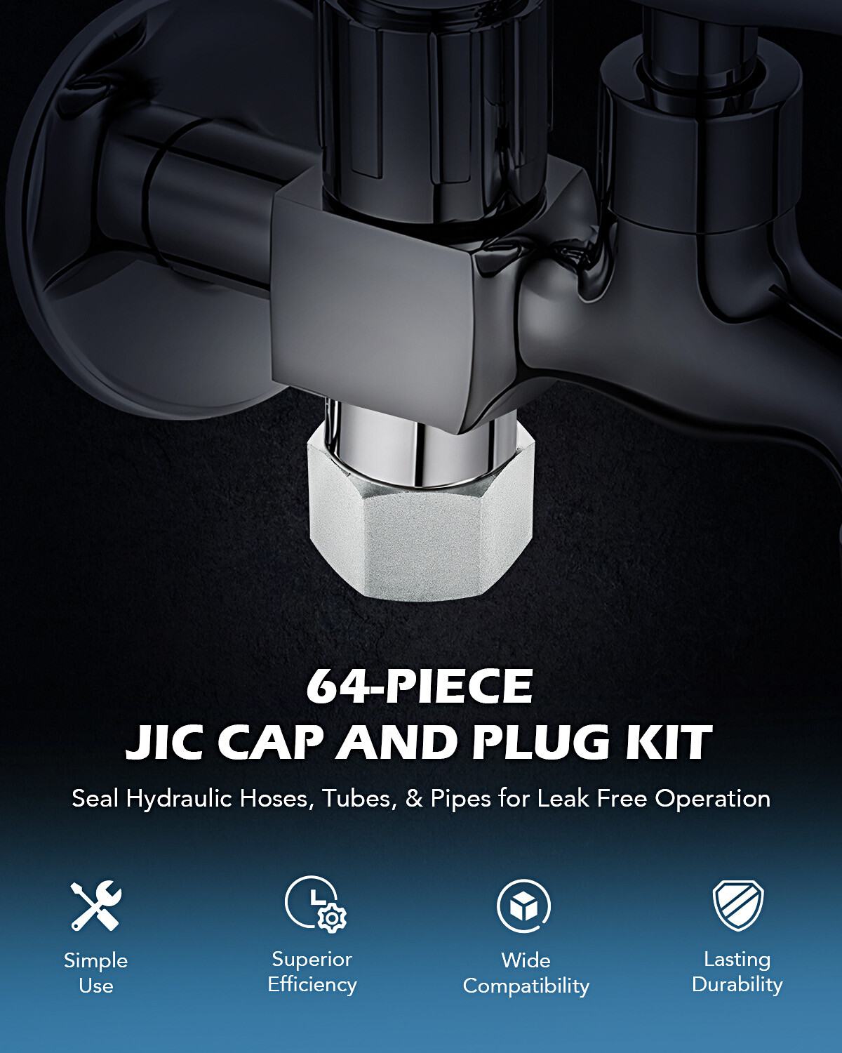 ZELCAN 64 pcs Hydraulic Hose Caps and Plugs 37° JIC Cap and Plug Kit with Case