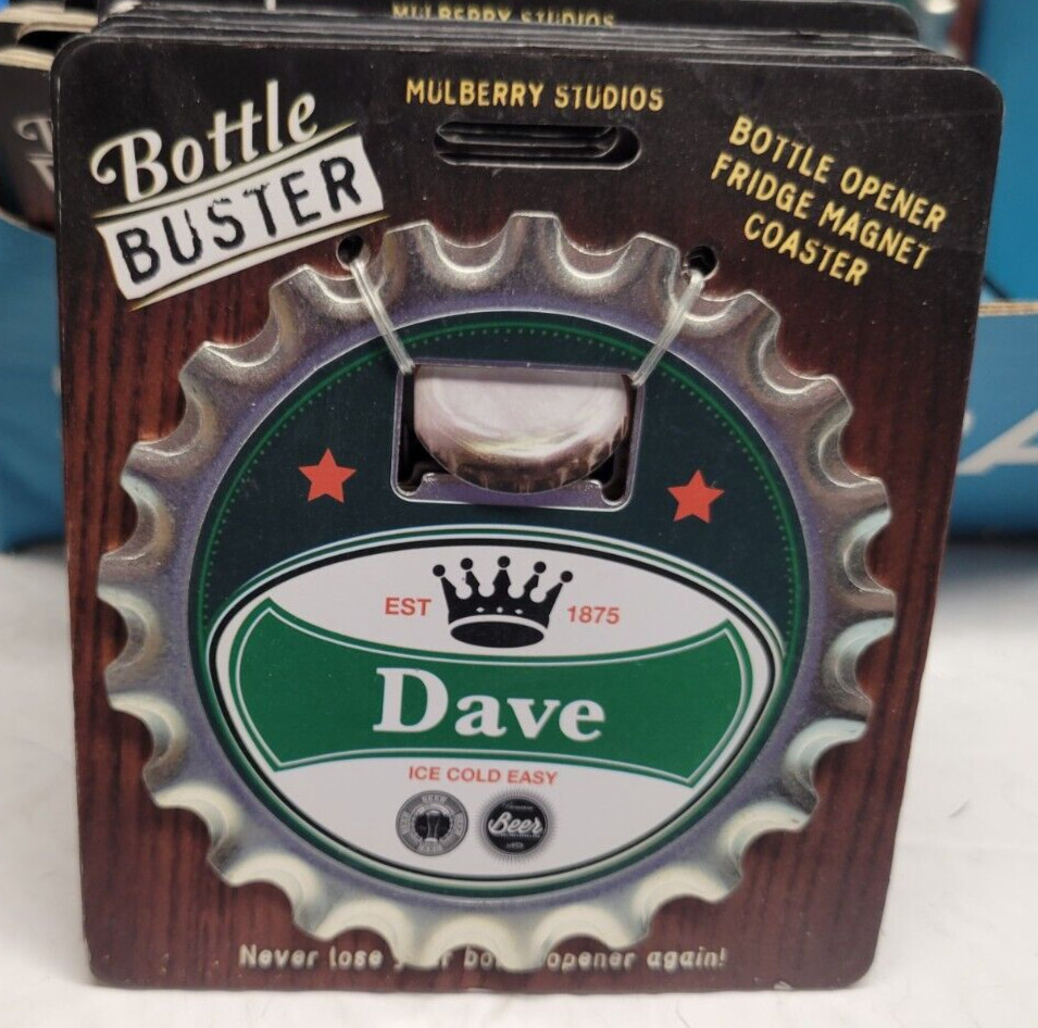 DAVE PERSONALIZED MULTI GADGET BOTTLE OPENER MAGNET COASTER NEW - U