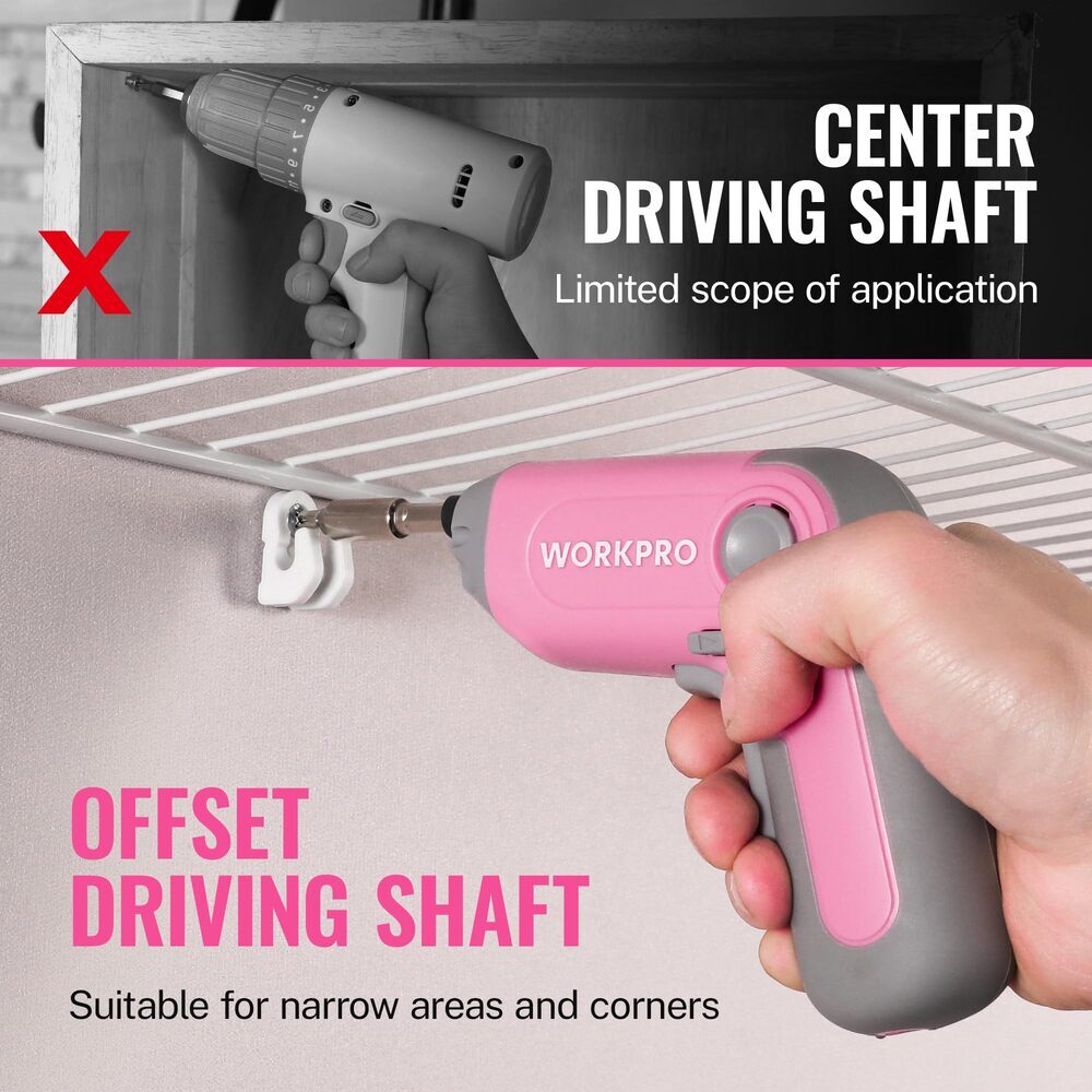 WORKPRO Electric Cordless Screwdriver Automatic Screw Gun w/Offset Driving Shaft