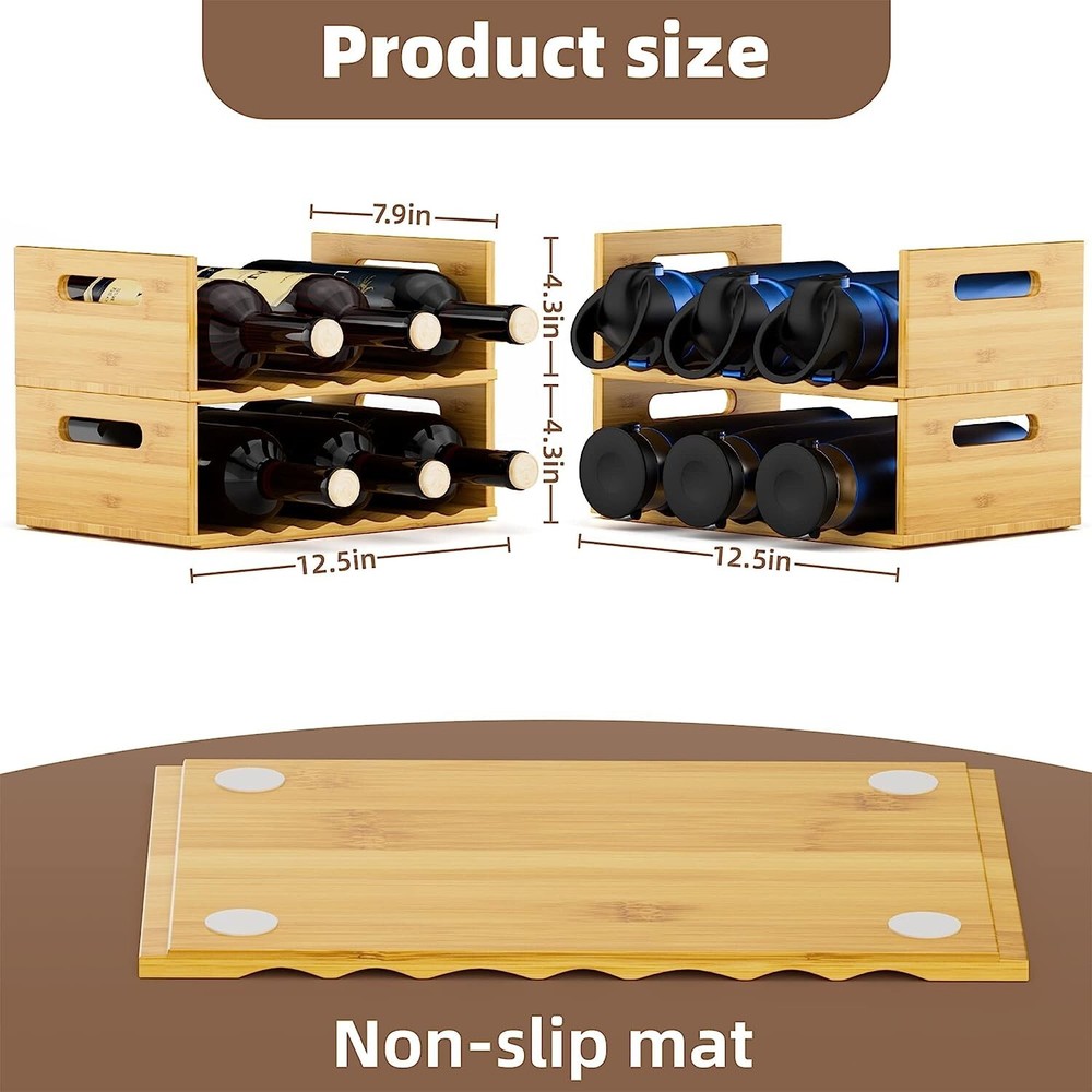 MinBoo 2 Tier Bamboo Wine Racks for Countertop, Stackable,Storage Rack for Wine