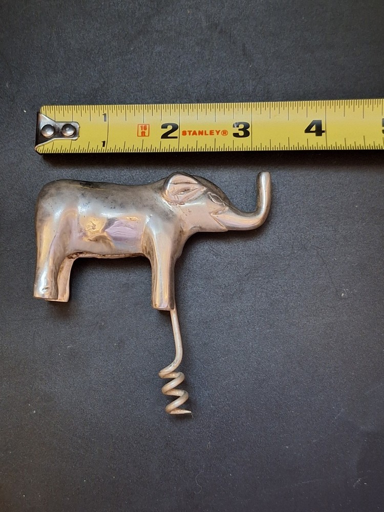 Vintage Elephant Figural CORKSCREW Silverplate Republicans Political Bar Ware