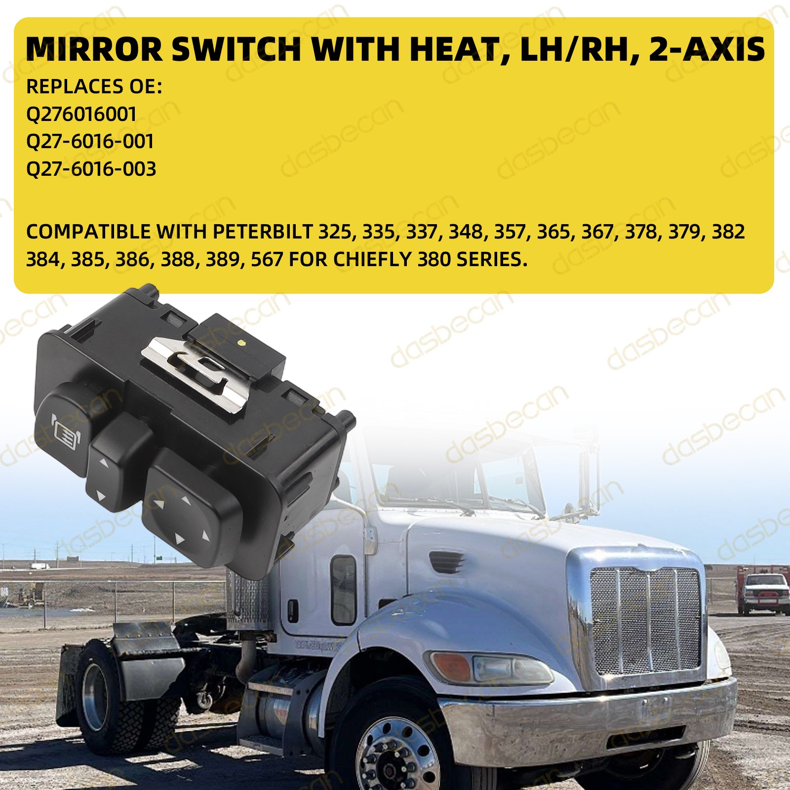 Door Mirror Left Right w/ Heat Mirror Switch For Peterbilt 2-Axis Q27-6016-001