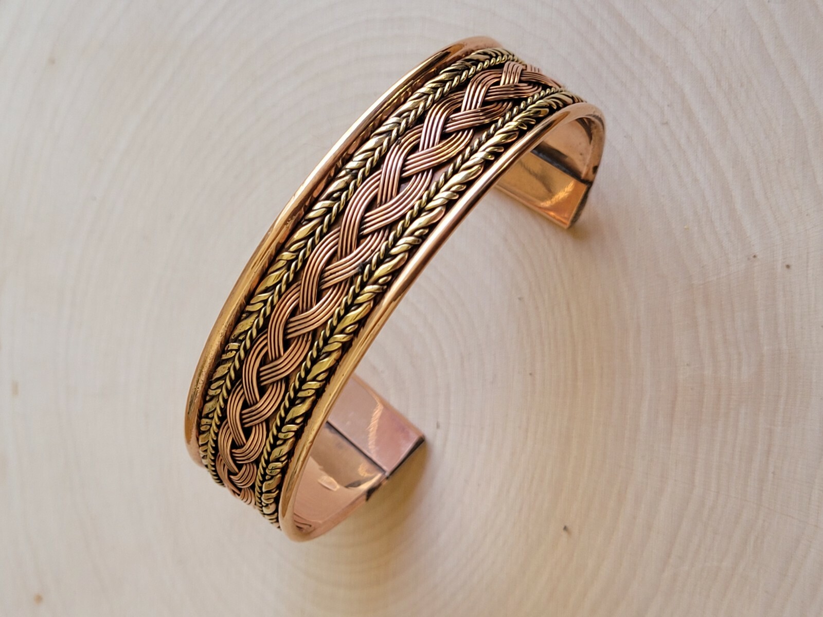 Solid Copper 2 Tone Cuffed Bracelet Pure Copper Arthritis Pain Therapy Cuff