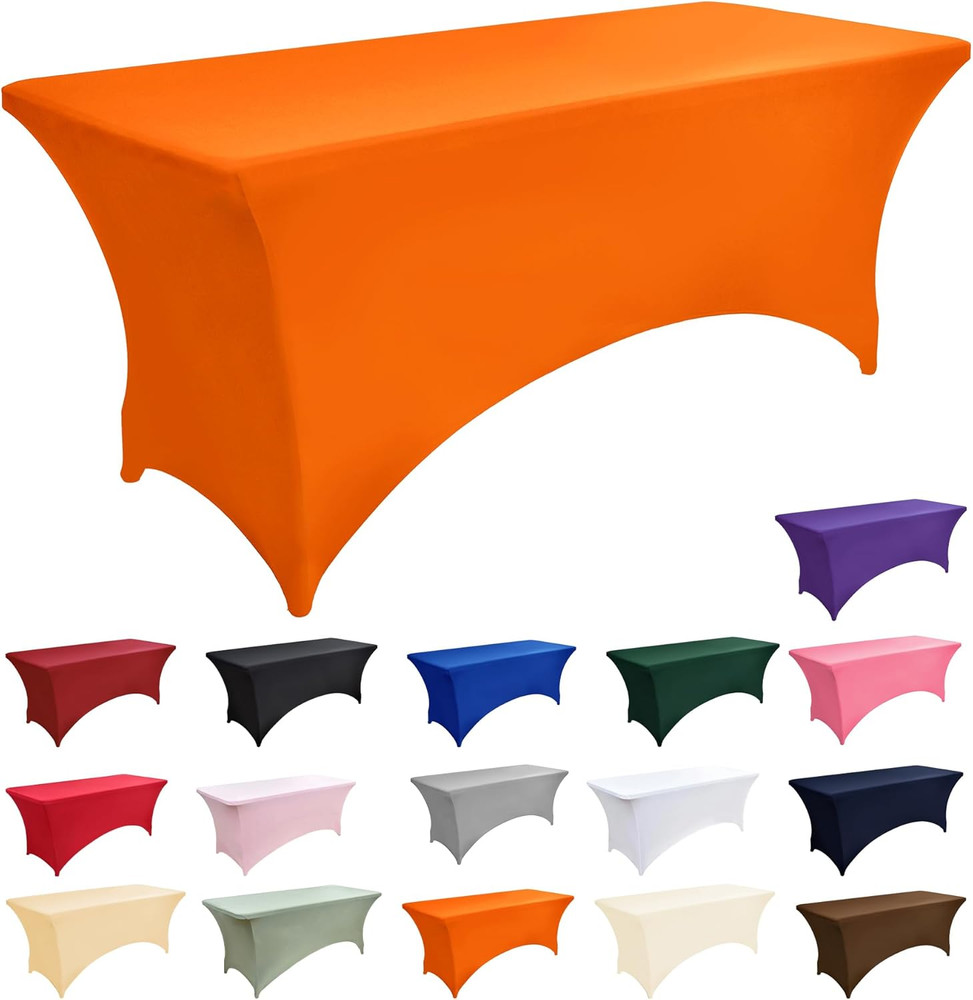 6-Pack 6Ft Spandex Table Covers for Rectangle Standard Folding Tables - Wrinkle