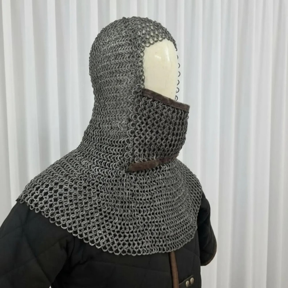 Chainmail Coif with Face Mask – 9mm Flat Ring Riveted with Washers