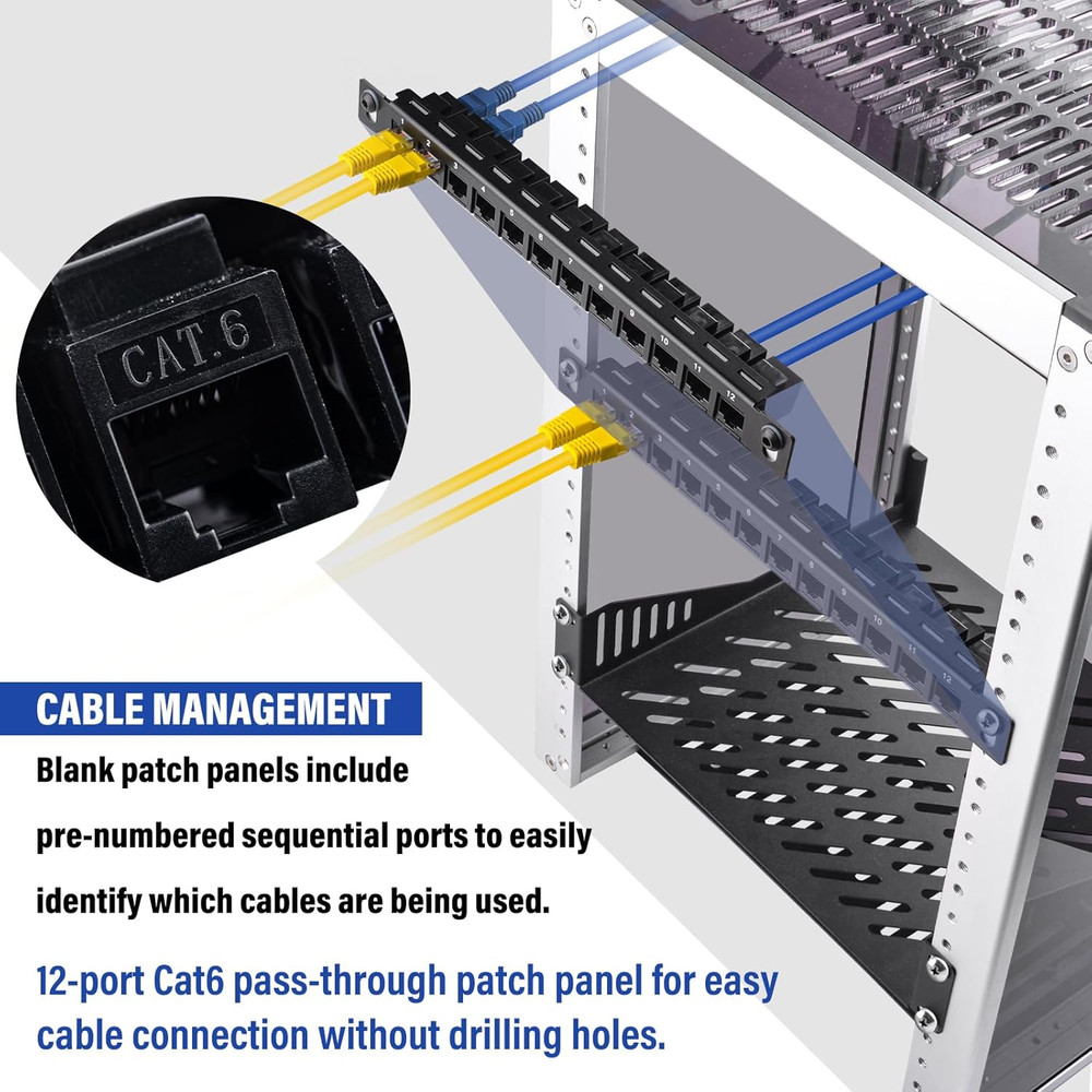 Geeekpi 12 Port Patch Panel, 10Inch 0.5U CAT6 Network Patch Panel for Deskpi Rac