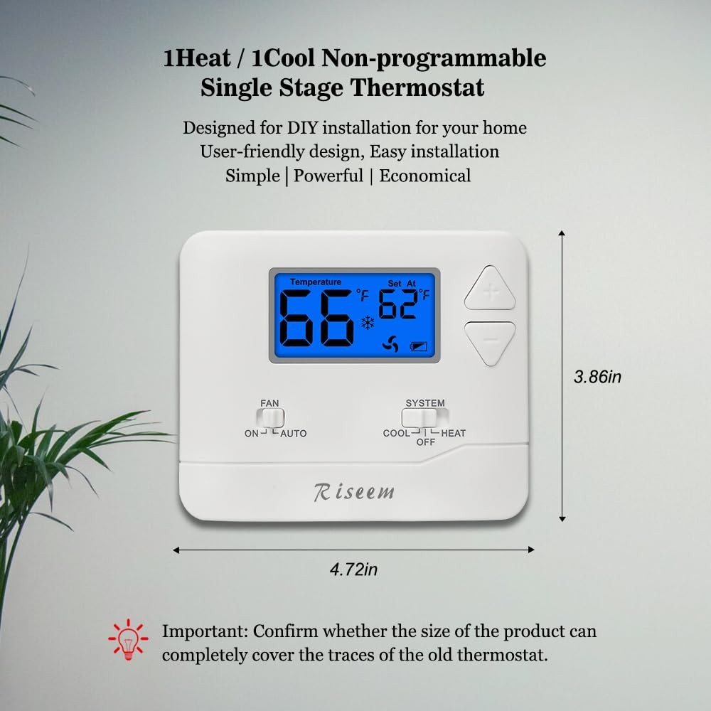 Non-Programmable Thermostat for Single-Stage Heating & Cooling, Easy Install