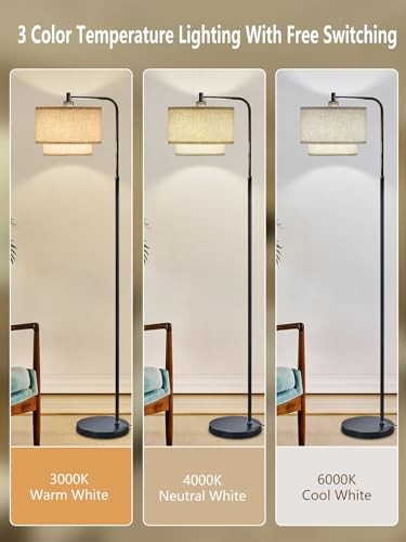 64" Modern Floor Lamp for Living Room Bedroom, Floor Lamp with 3 Color Black