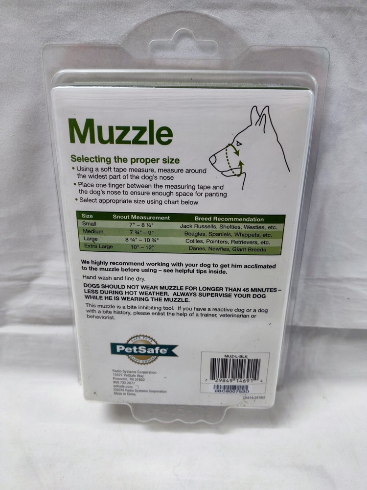 PetSafe Muzzle Padded For Comfort Adjustable @ Neck & Snout Size Large