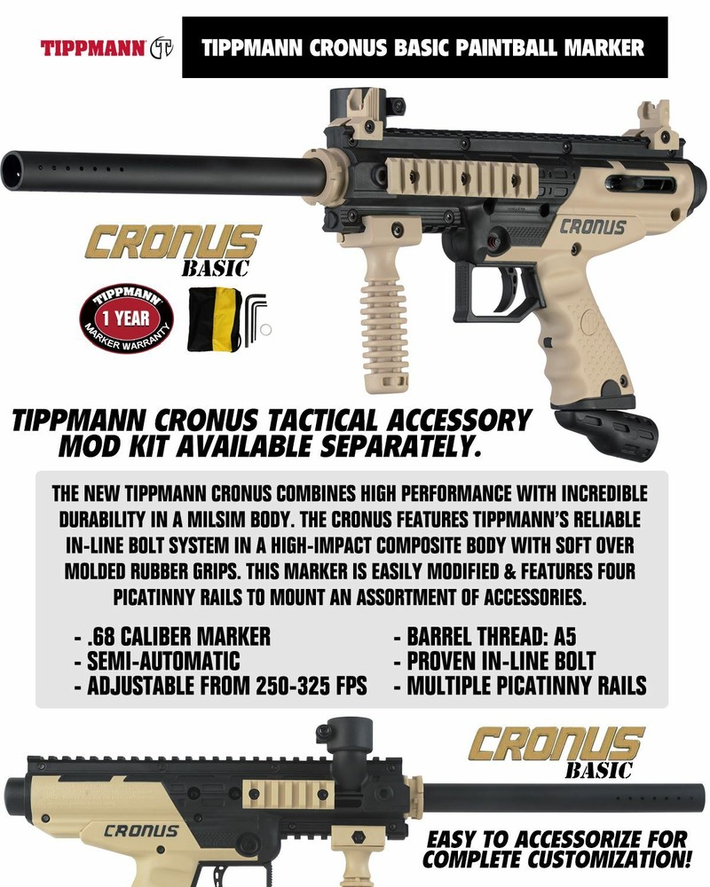 Maddog Tippmann Cronus Basic Titanium CO2 Paintball Gun Starter Package Tan