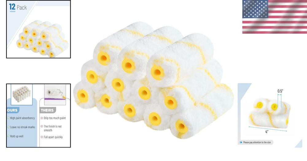 Durable 4-Inch Microfiber Paint Roller Covers - 12 Pack with Max Paint Release
