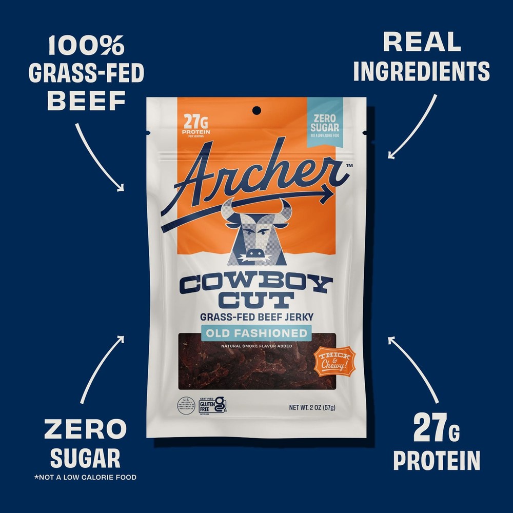 Archer Jerky Grass Fed Beef Jerky - Zero Sugar Beef Snack, Meat Snack Pack, B...