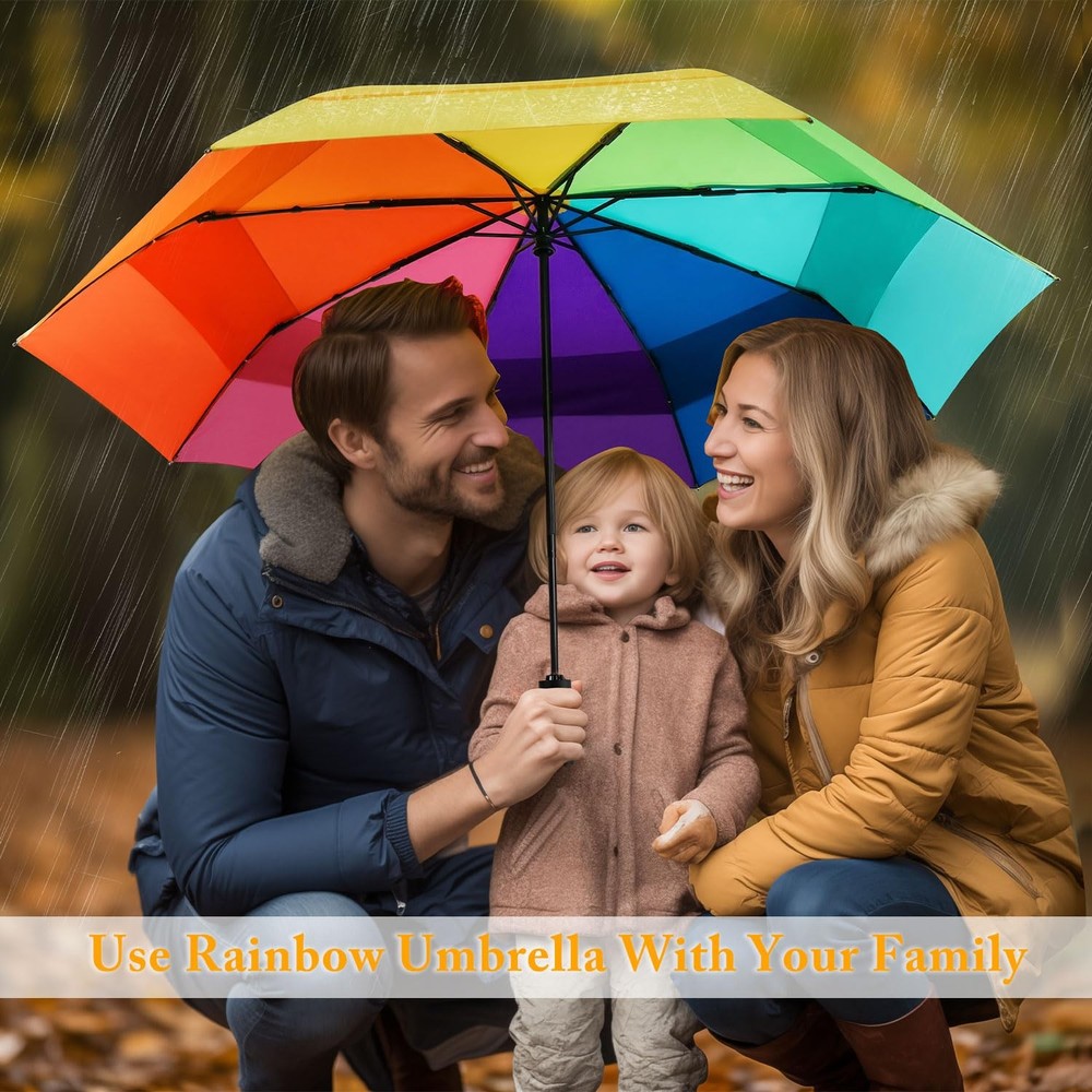 Rainbow Umbrella For Adults Oversized 54inch Double Layer Windproof Extra Large