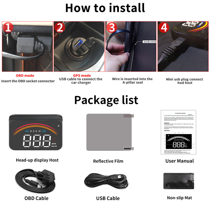M11 Digital Speedometer Head Up Display OBD2 GPS -40℃ - +80℃ Warning Compass