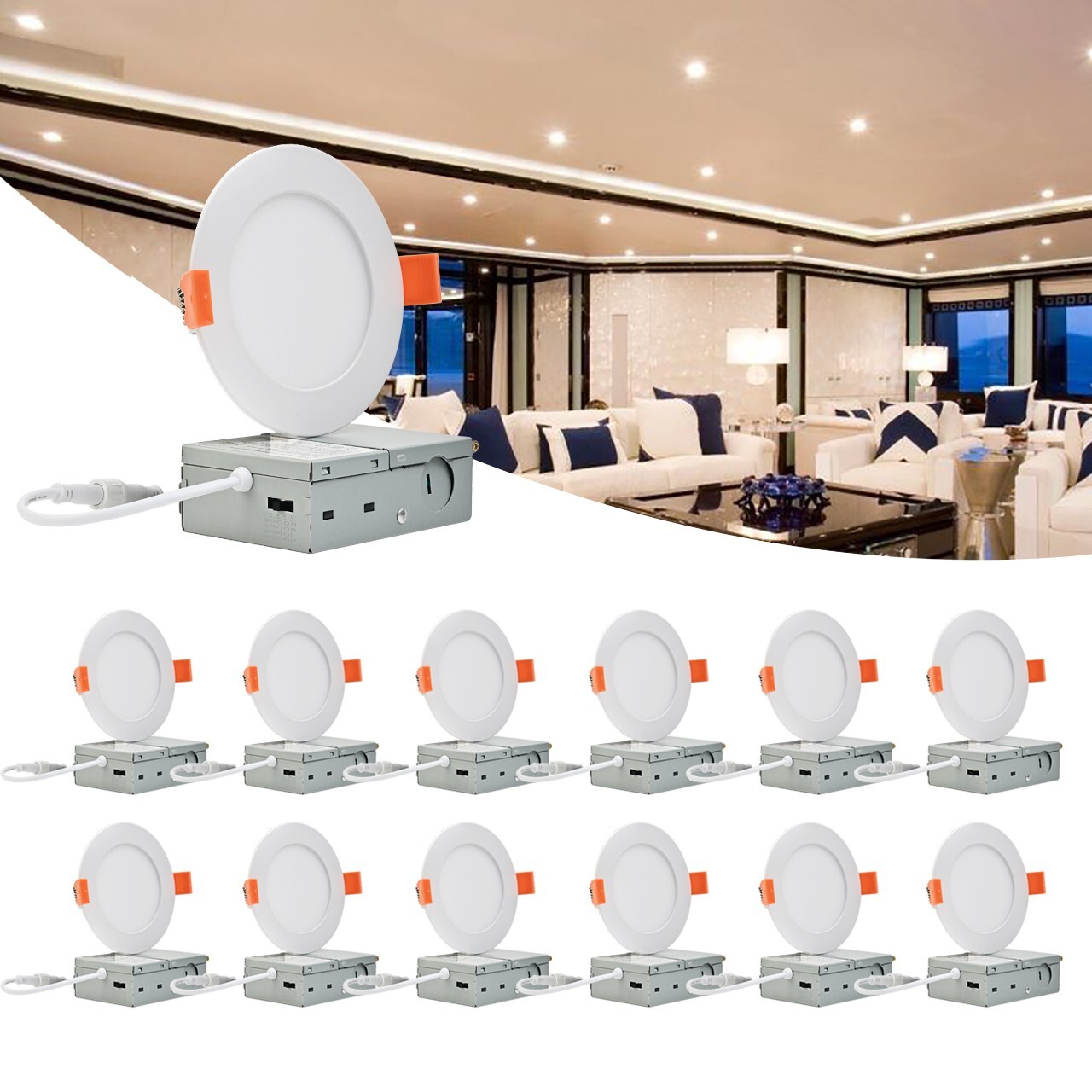 4 Inch 10W 5CCT Ultra-Thin LED Recessed Ceiling Light with Junction Box Dimmable