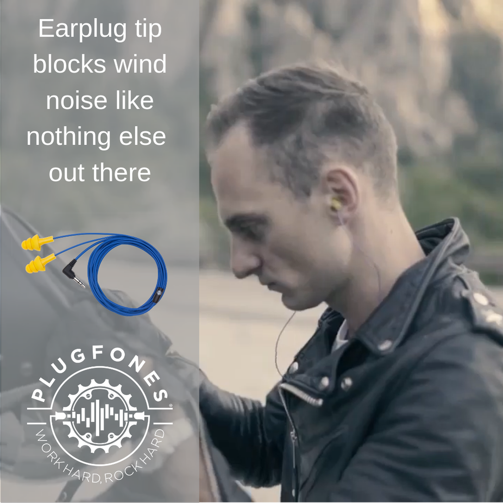Plugfones Basic Earplugs with music for motorcycle riders.