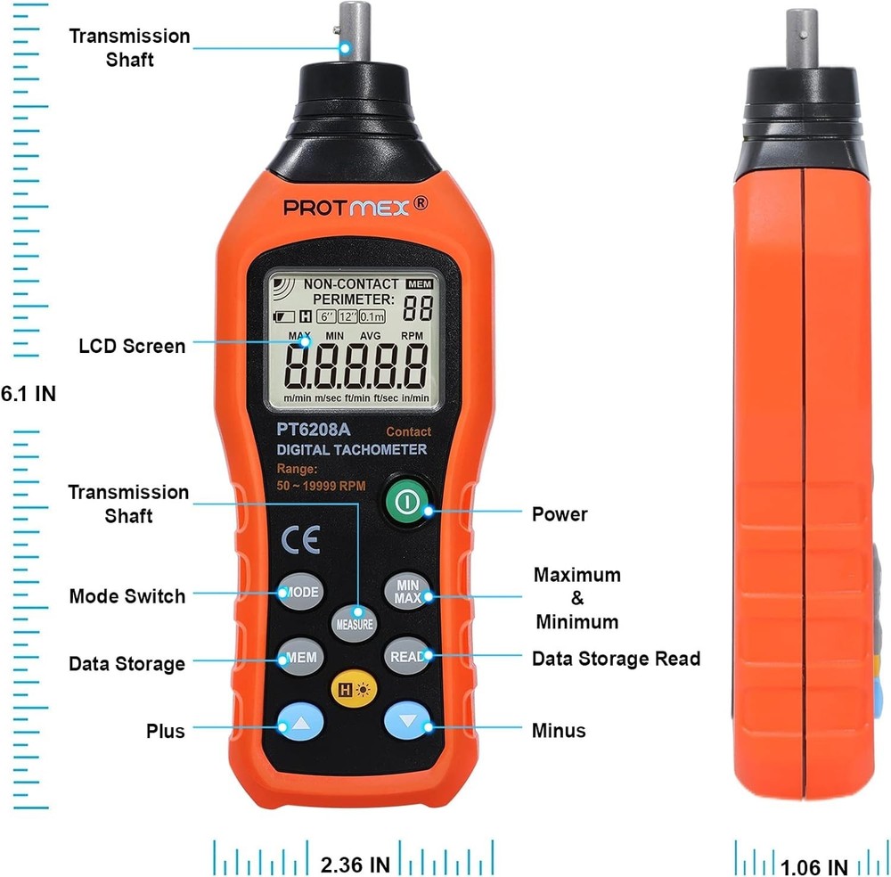 Versatile Experience with PT6208A Tachometer - LCD Backlight & 100 Groups Data