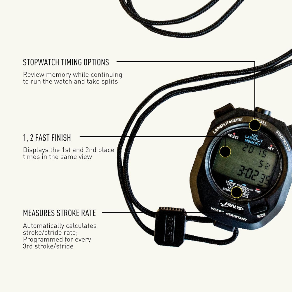 Swim Training Waterproof Stopwatch - 300 Split Memory & Easy-Read Display