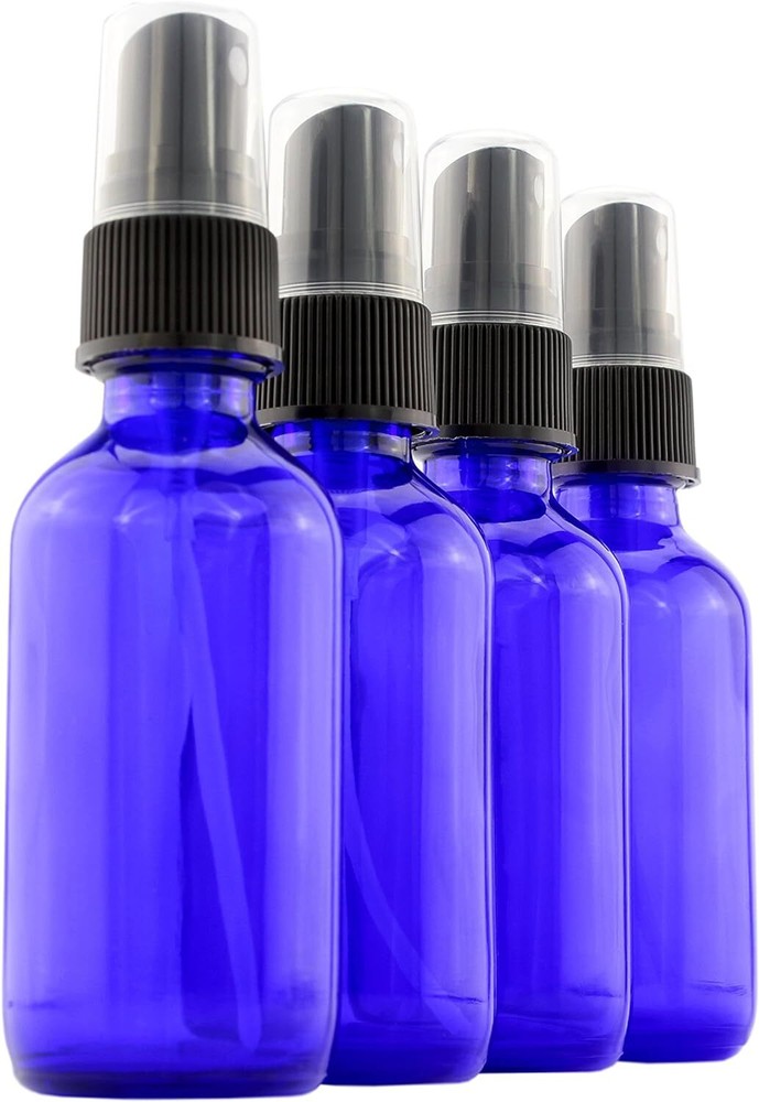 2 oz Cobalt Atomizer Bottles (4 Pack) Fine Sprayer Glass Essential...
