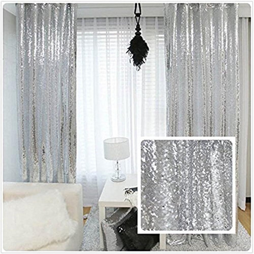 Sparkling Silver Sequin Backdrop Curtain - 4x7 Ft NWT