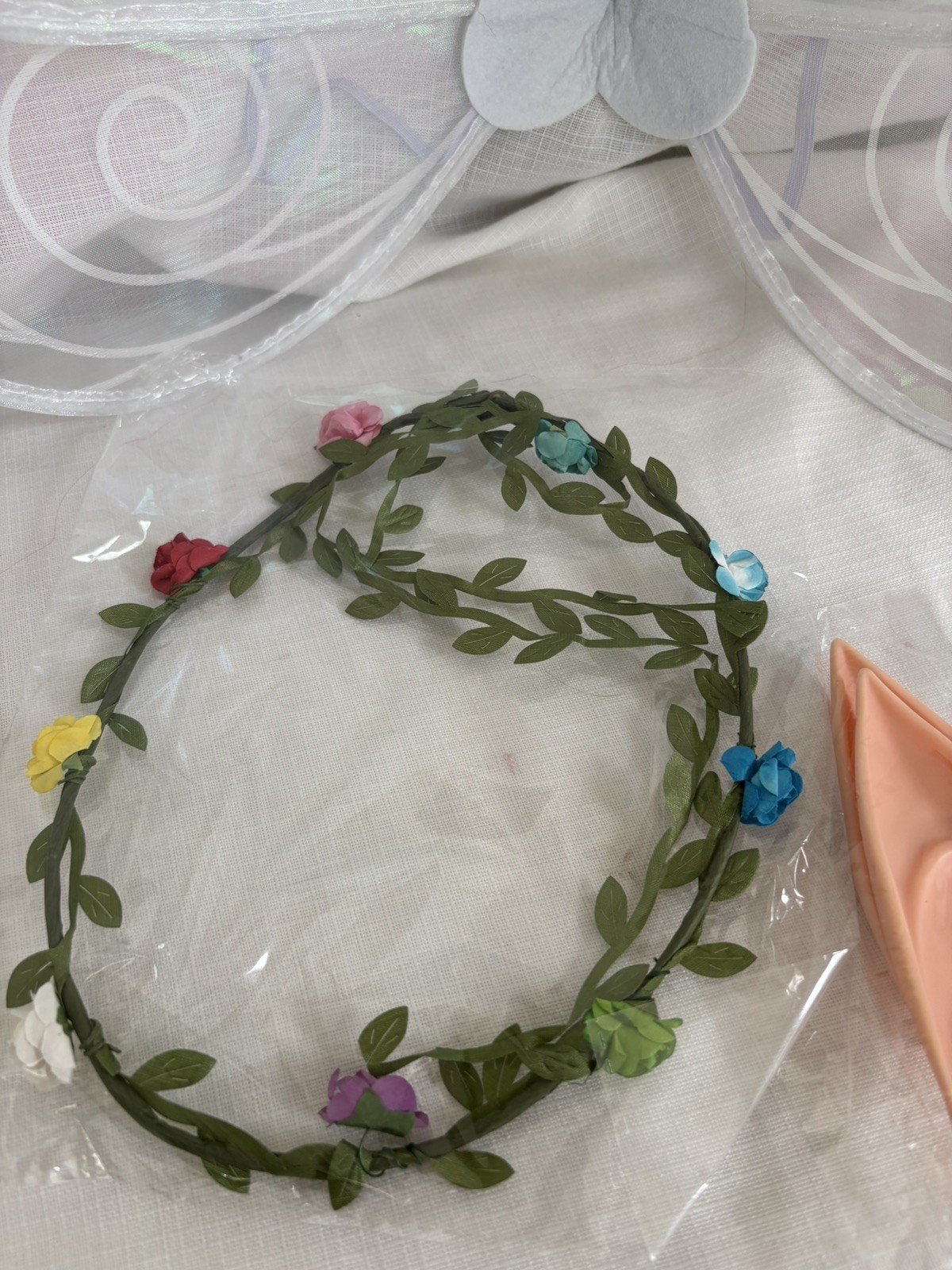 Sheer Fairy Wings Halloween Cosplay Accessories Elf Ears Floral Crown