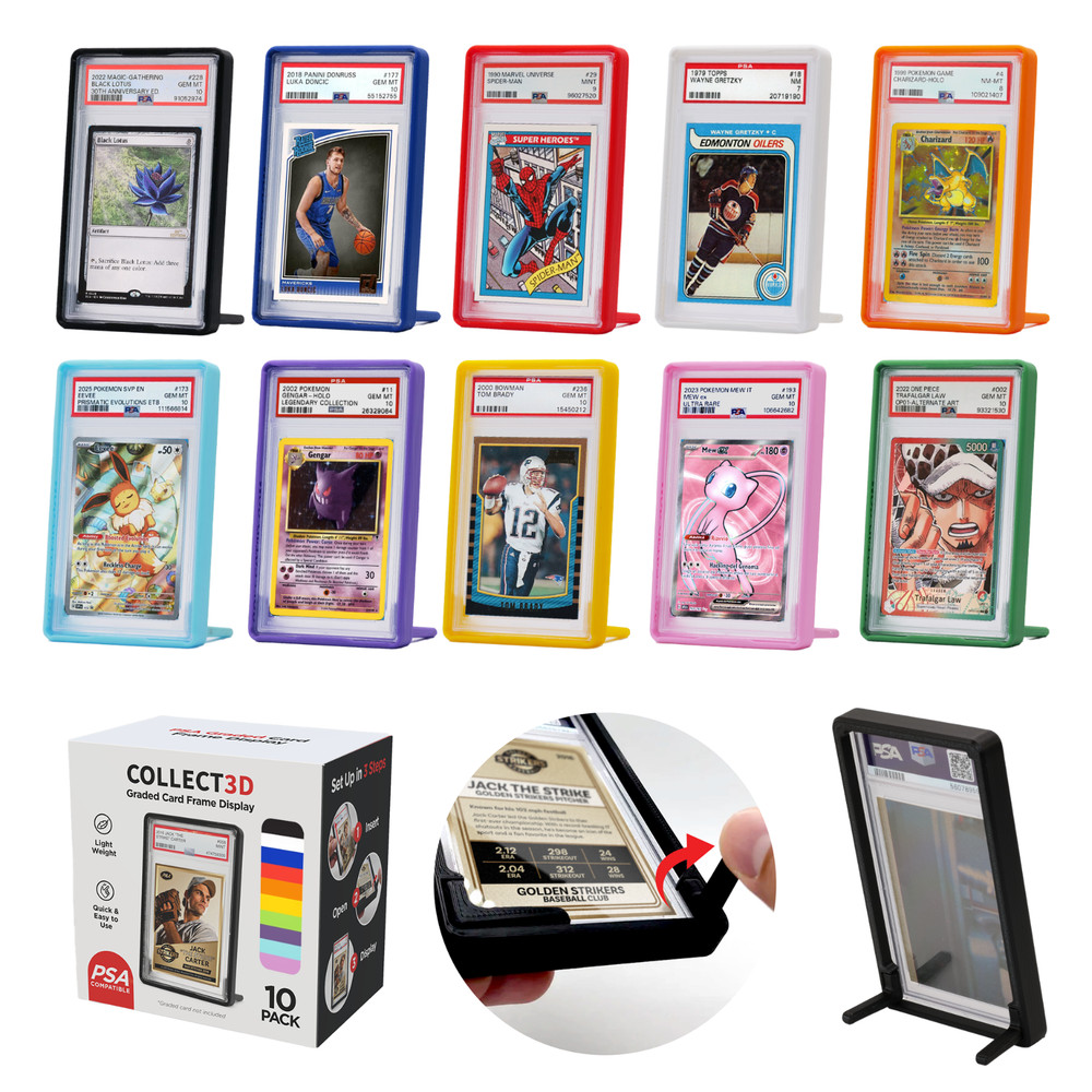 12x Case PSA Graded Card Frame Display w/ Folding Stand | 10 Pack - Multi Color