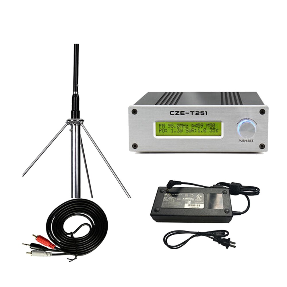 CZE-T251 FM Transmitter Stereo Broadcast Adjustable &GP Antenna 25W Professional