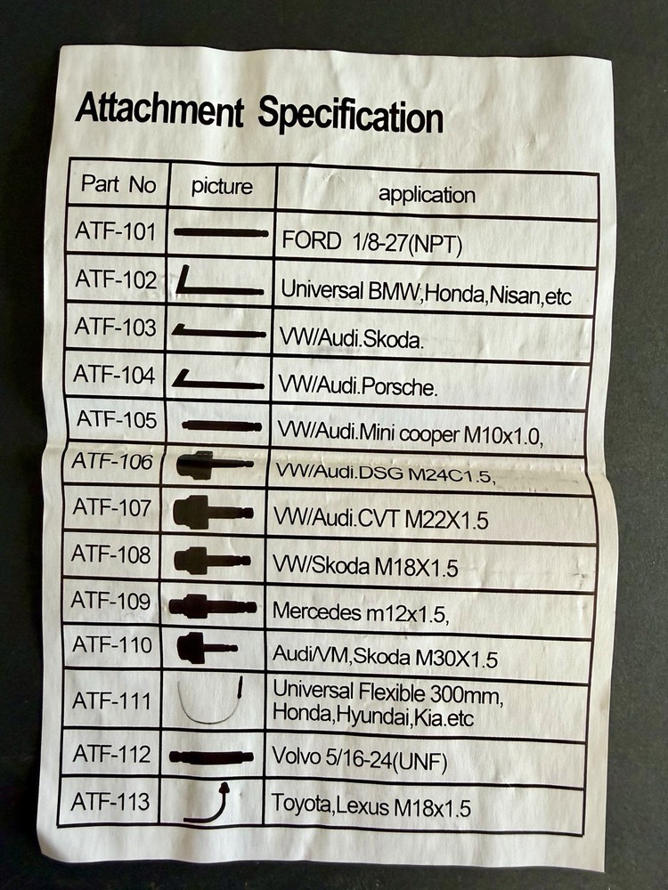 ATZ-660 Automatic Transmission Fluid Adapter Connector Kit ATF Tool Set Unused!!