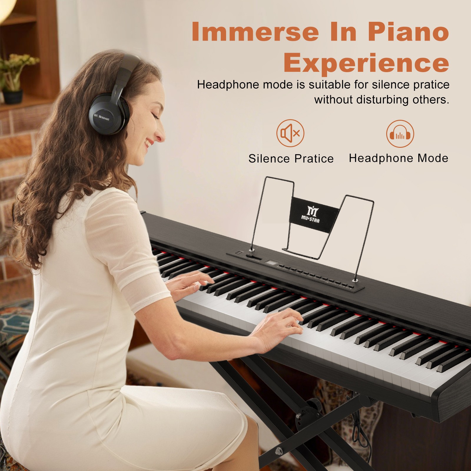 MUSTAR Black 88-Keys Full Size Semi-Weighted Digital Piano Keyboards with Pedal