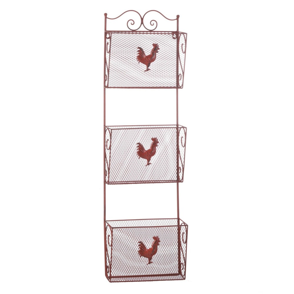 Red Iron Rooster Triple Basket Organizer