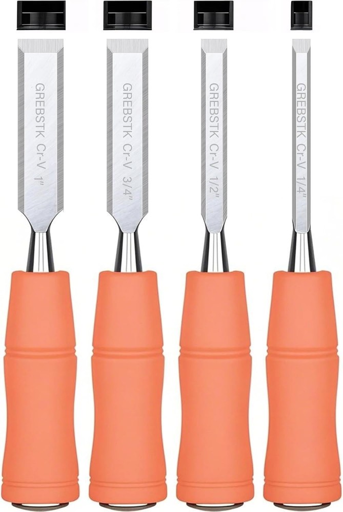 4-Piece Chisel Set with Ergonomic Handle & Blade Guards for Woodworking