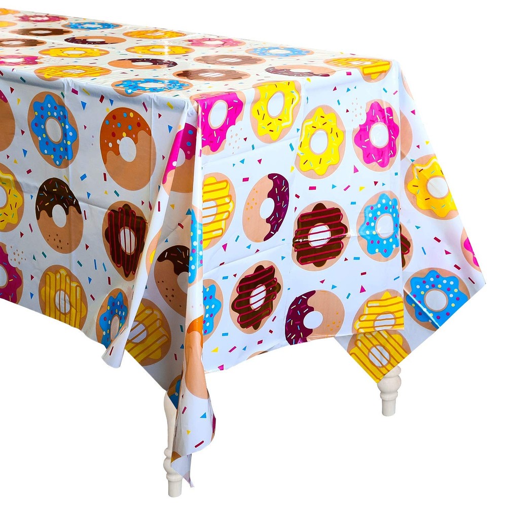 4Pack Donut Party Tablecloth, Rectangular Table Cover for Dining Room Kitchen...