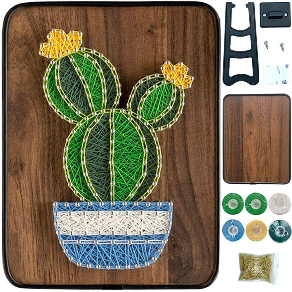BAZIMA DIY String Art Kit for Beginner, Cactus Potted Craft Brown