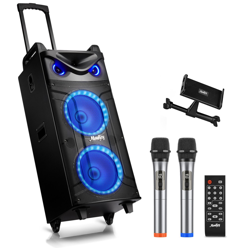 Moukey 280W Portable Speaker Bluetooth Sing Machine Double 10" Woofer PA System