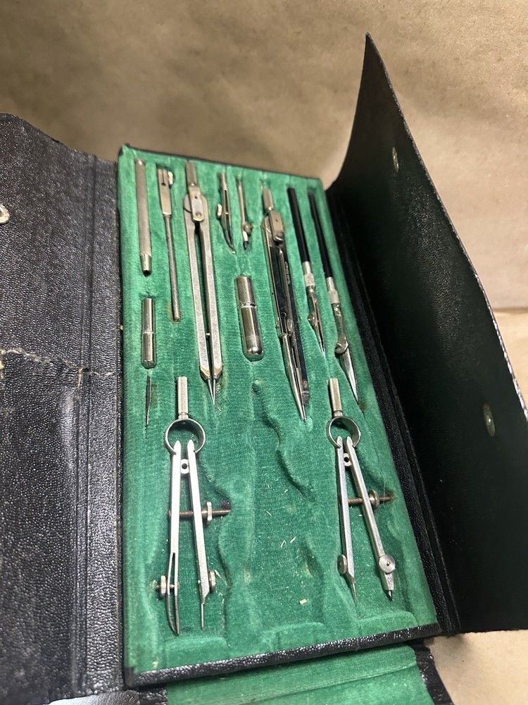 Vintage TOWER Germany Drafting Compass Set w/ Case Engineer Tools Incomplete