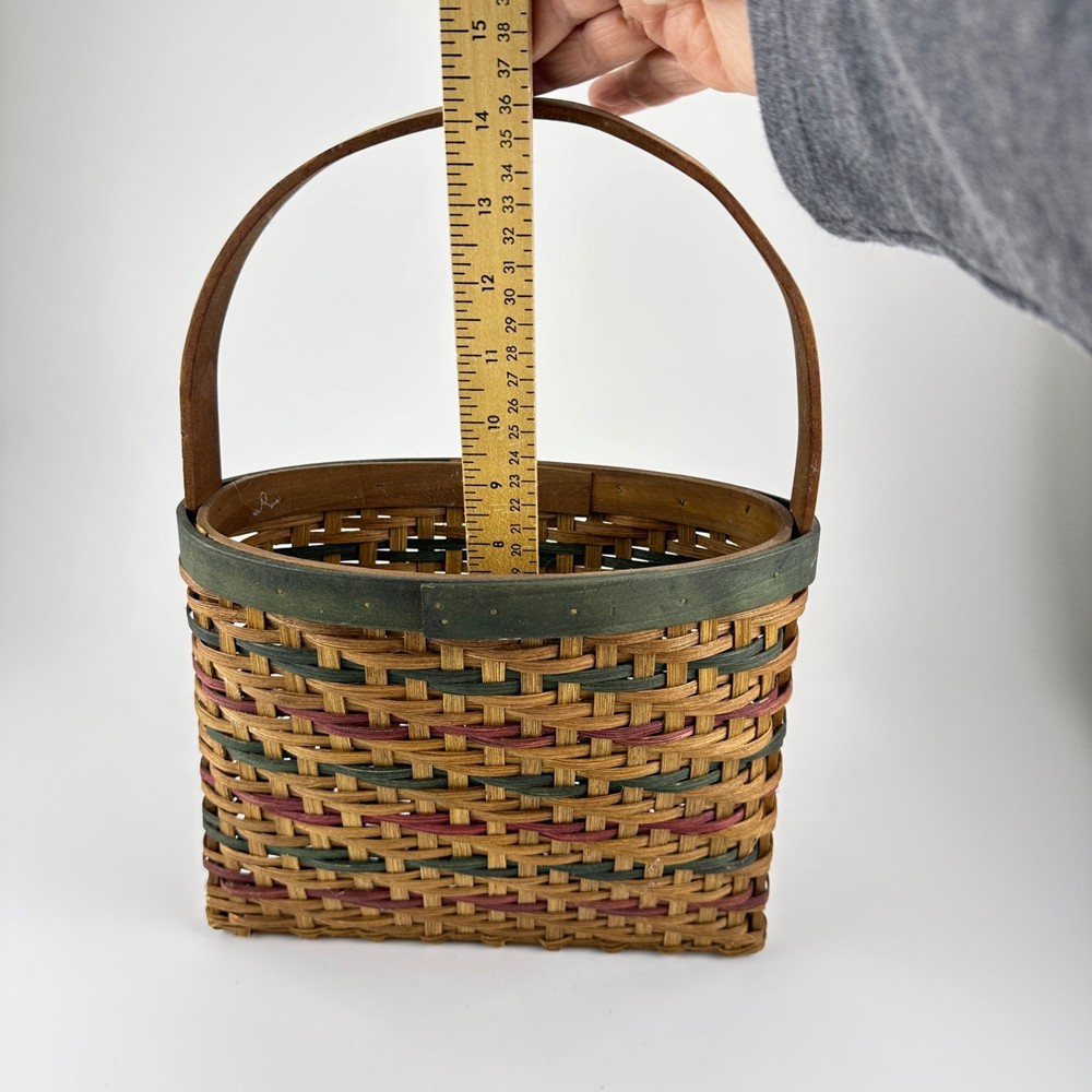 Woven Wall Basket with Handle – Narrow Multicolor Rustic Farmhouse Hanging Decor