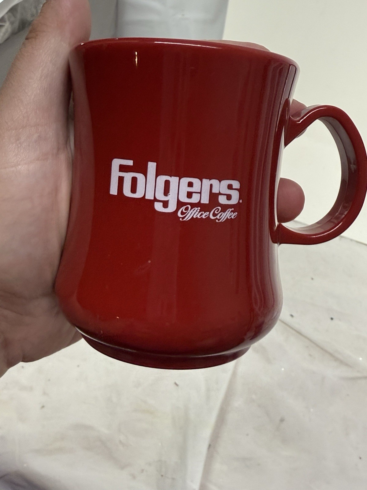 Vintage Folgers Office Coffee Mug Cup Continental Carlisle Red Plastic VHTF 8oz
