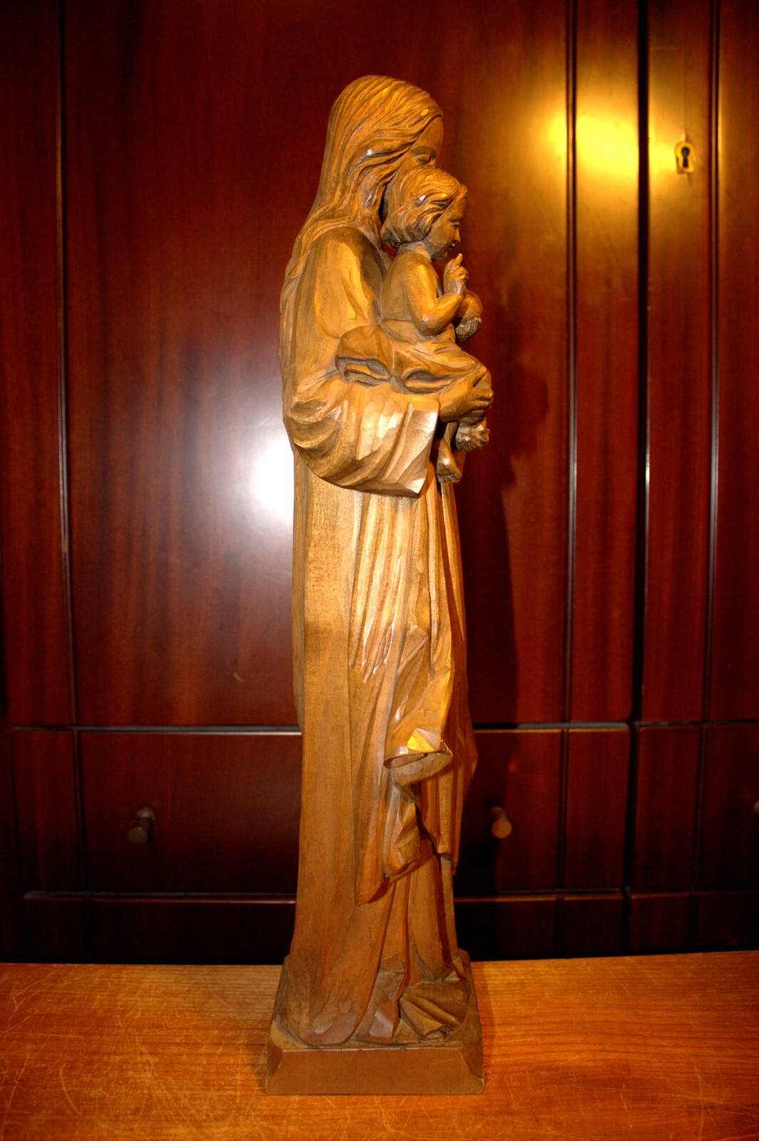 ANTIQUE 20" HAND CARVED WOOD CATHOLIC VIRGIN MARY OUR LADY JESUS STATUE FIGURE