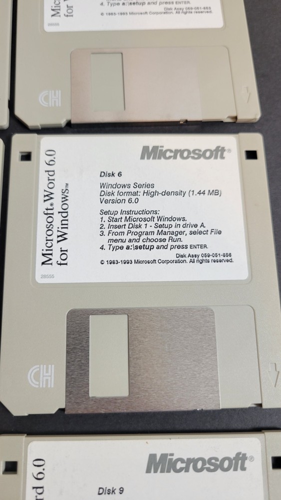 Microsoft Word 6.0 Full Windows Set 9-Disk Floppy Vintage