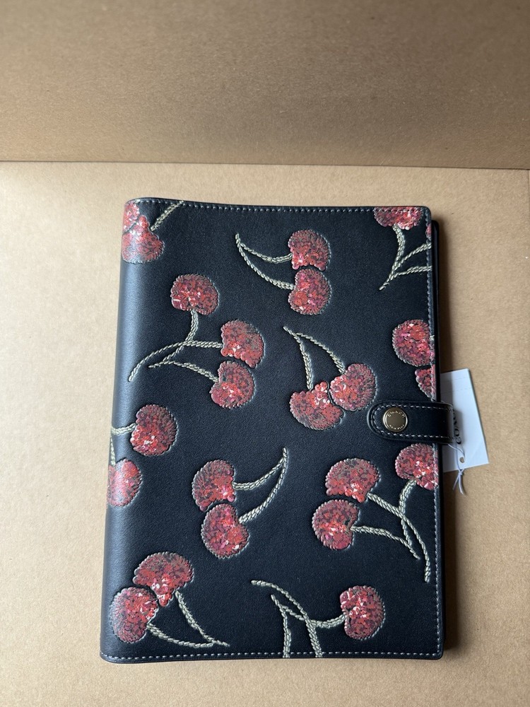 NWT Coach Notebook In Smooth Leather With Cherry Print