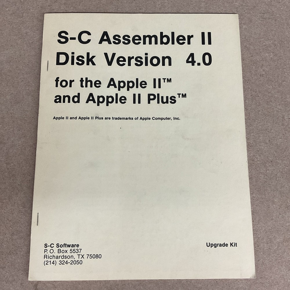 Vintage Apple Manual S-C Assembler II Disk Version 4.0 For Apple II & Apple Plus