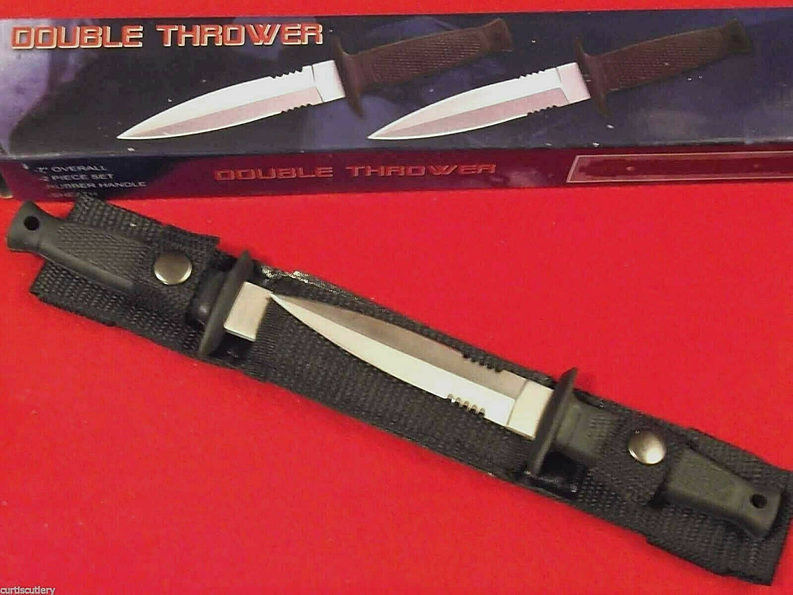 Double Thrower 210233 Black Rubber 2 pc dagger solid tang knives 7" overall NEW