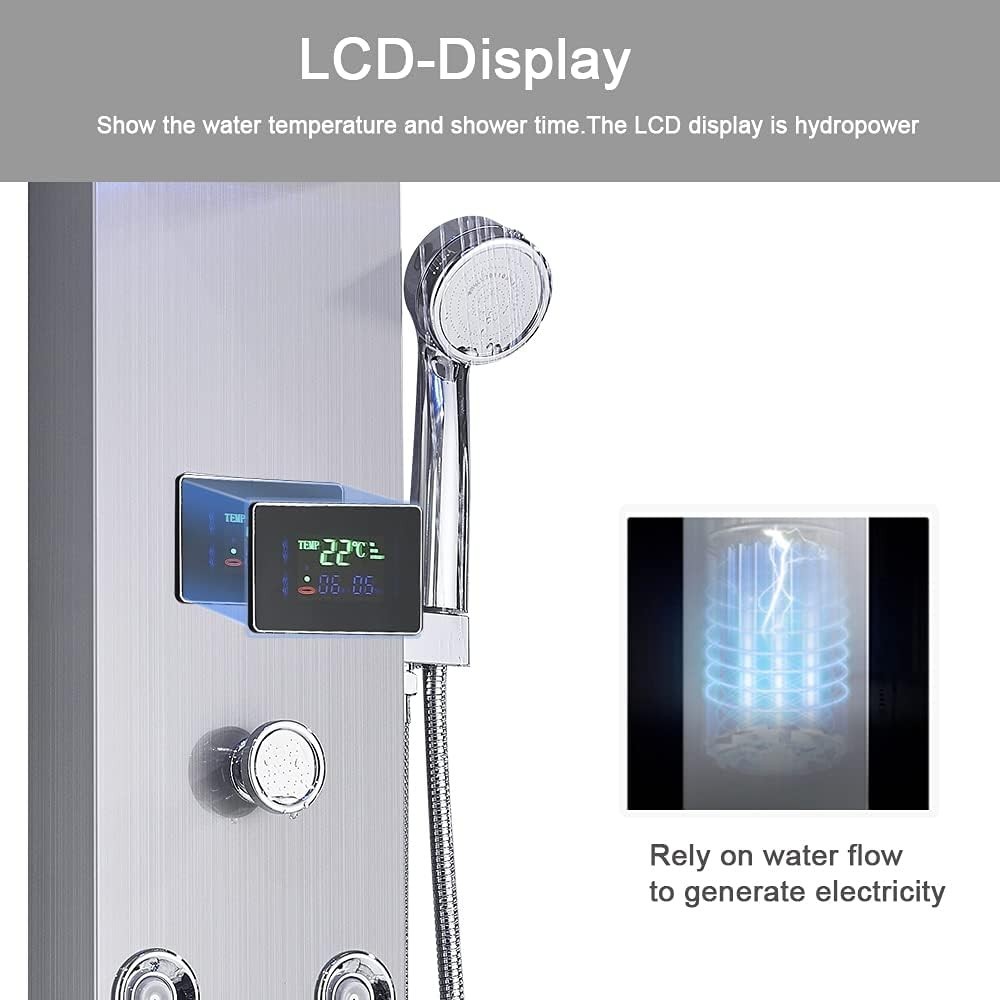 Brushed Nickel 6-Function Shower Tower with Rainfall LED Shower Head & Spa Jets