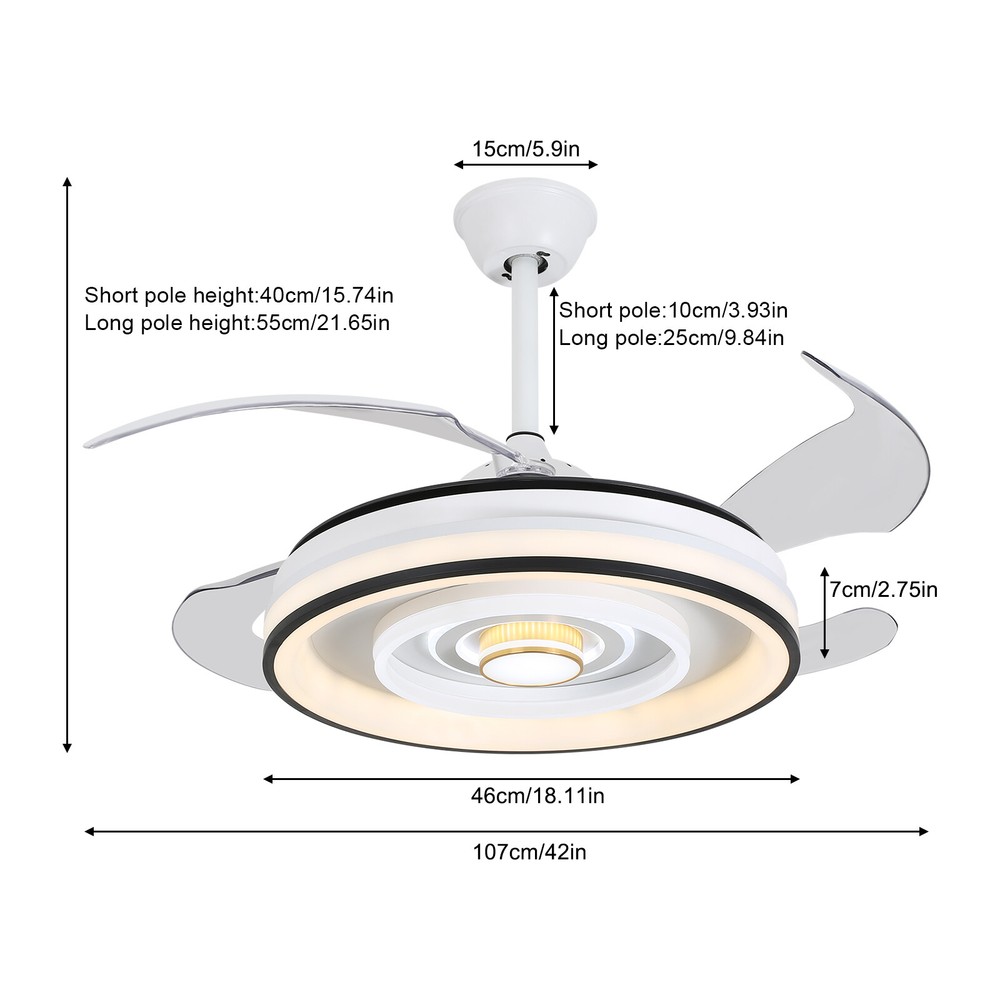 42 Inch Flush Mount Led Ceiling Fan With Lights Remote Control, Dimmable