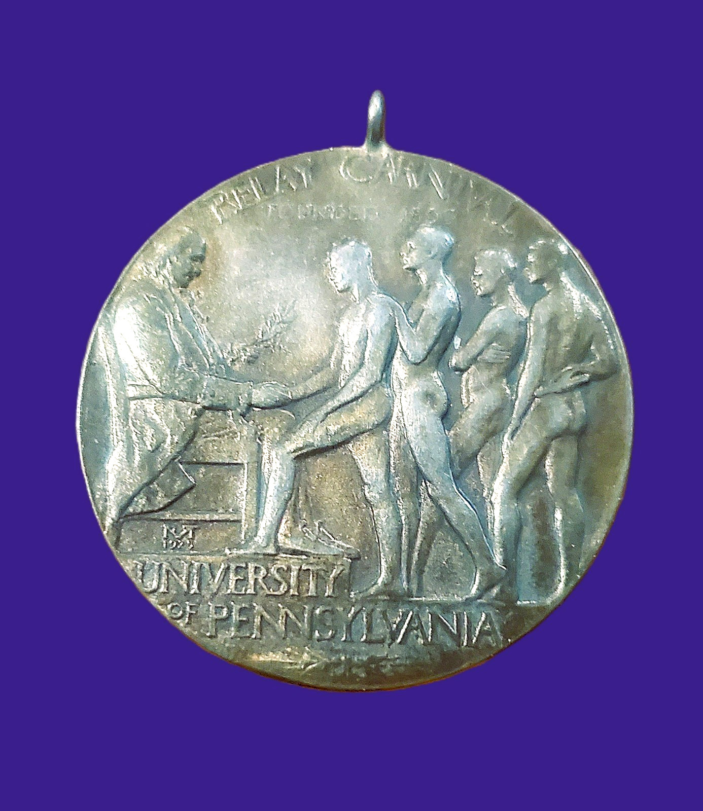 1928 UNIV OF PENNSYLVANIA RELAY CARNIVAL SILVER MEDAL ~ MEDALLIC ARTS MALE NUDES