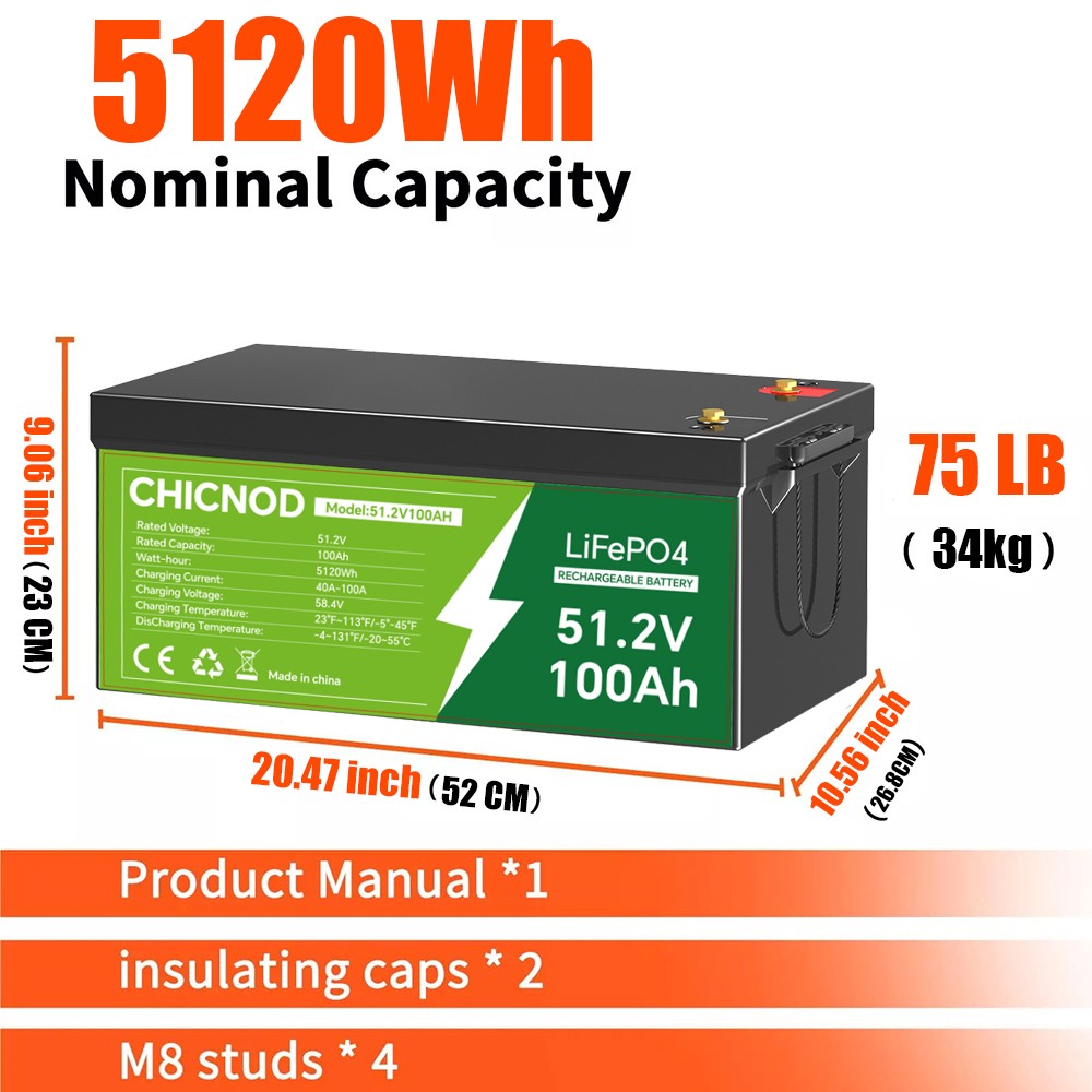 48V 100Ah LiFePO4 Lithium Battery 5120Wh Deep Cycle BMS For Golf Cart Solar RV
